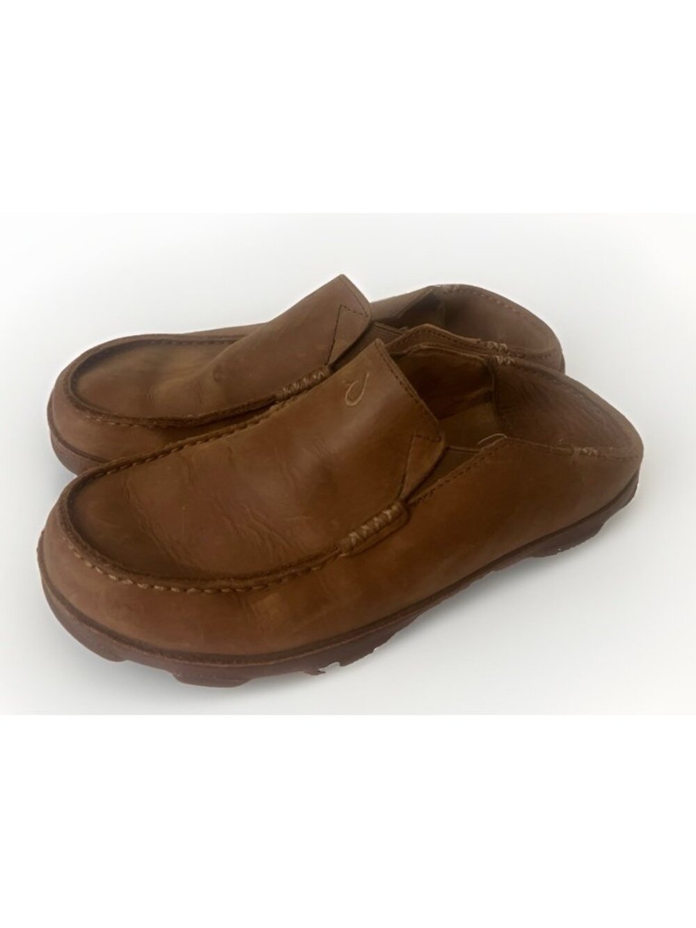 OluKai Mens Moloa Loafers 8 Brown Leather Convertible Shoes Slip On Comfort